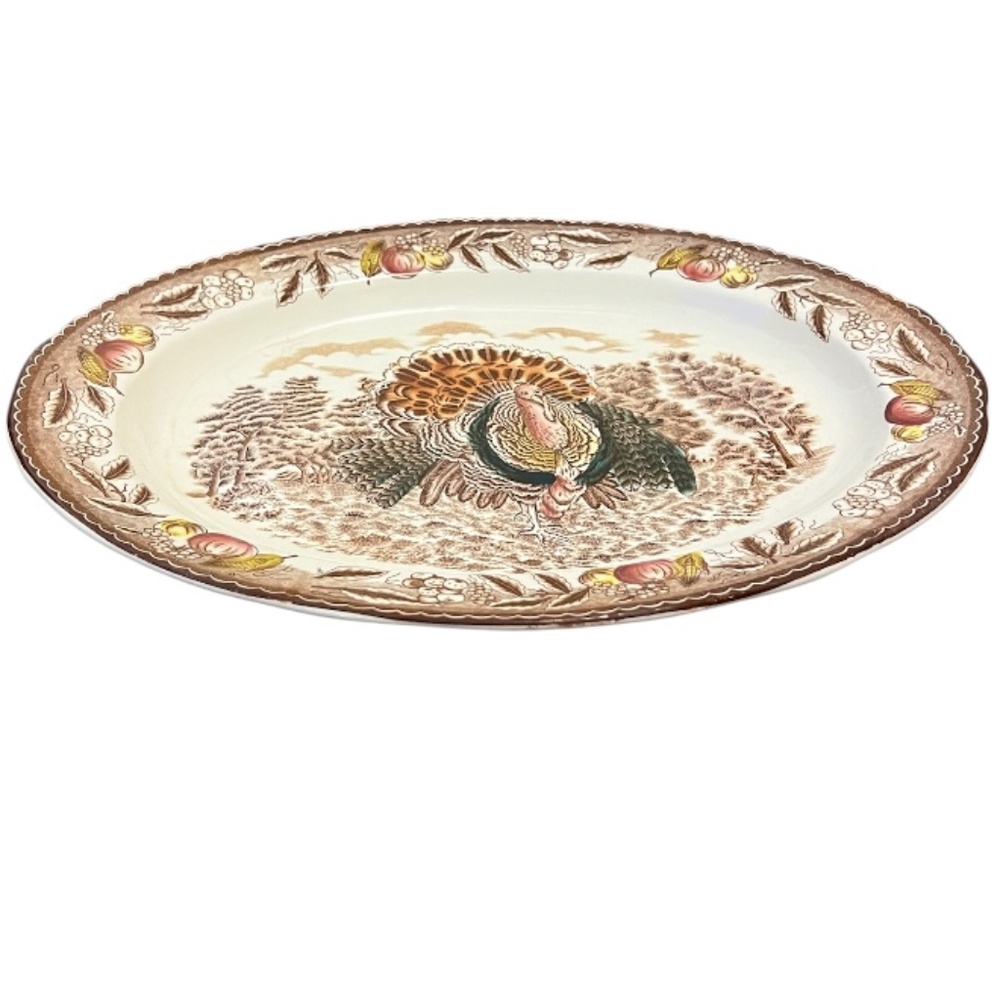 Vintage Transferware OVAL Turkey Platter, Harvest Table Centerpiece